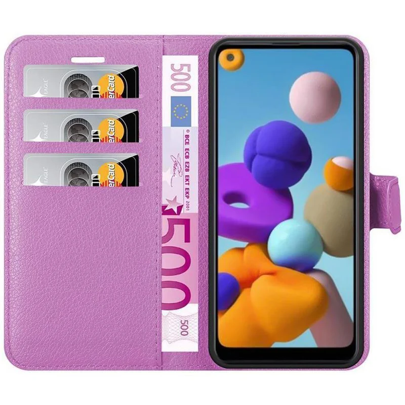 Cadorabo Hülle kompatibel mit Samsung Galaxy A21 Schutzhülle mit Magnetverschluss, Standfunktion und Kartenfach