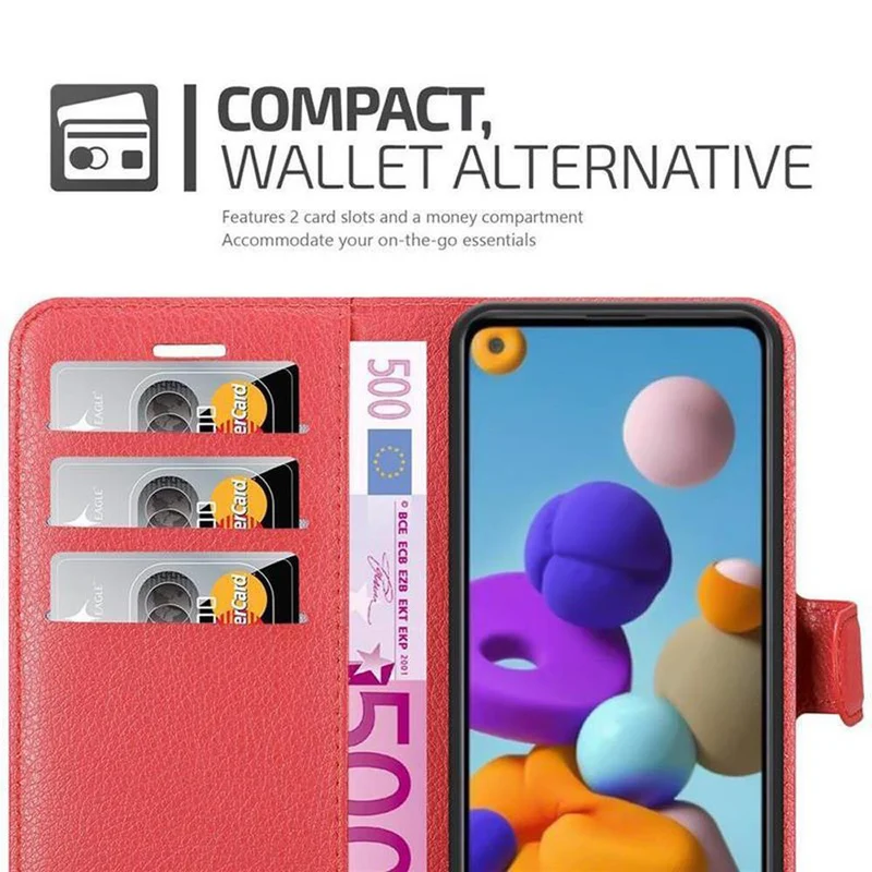 Cadorabo Hülle kompatibel mit Samsung Galaxy A21 Schutzhülle mit Magnetverschluss, Standfunktion und Kartenfach