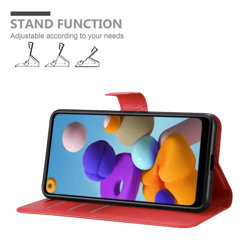 Cadorabo Hülle kompatibel mit Samsung Galaxy A21 Schutzhülle mit Magnetverschluss, Standfunktion und Kartenfach