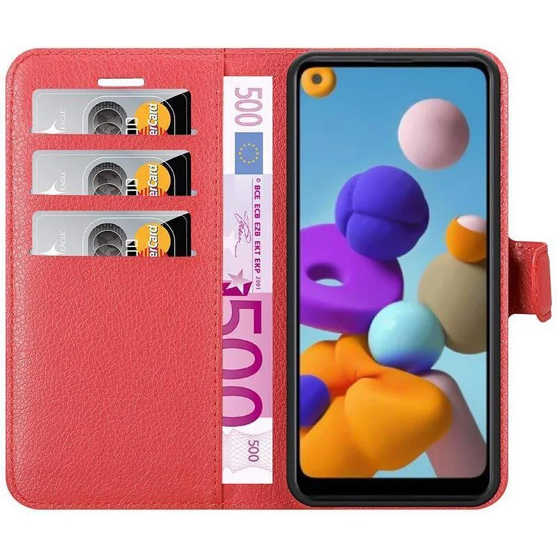 Cadorabo Hülle kompatibel mit Samsung Galaxy A21 Schutzhülle mit Magnetverschluss, Standfunktion und Kartenfach