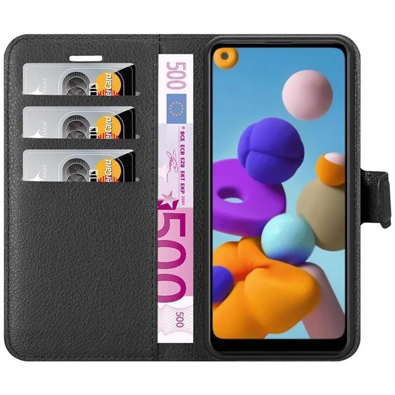 Cadorabo Hülle kompatibel mit Samsung Galaxy A21 Schutzhülle mit Magnetverschluss, Standfunktion und Kartenfach