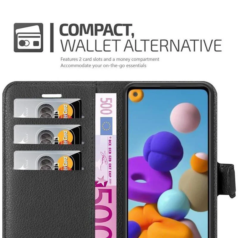 Cadorabo Hülle kompatibel mit Samsung Galaxy A21 Schutzhülle mit Magnetverschluss, Standfunktion und Kartenfach