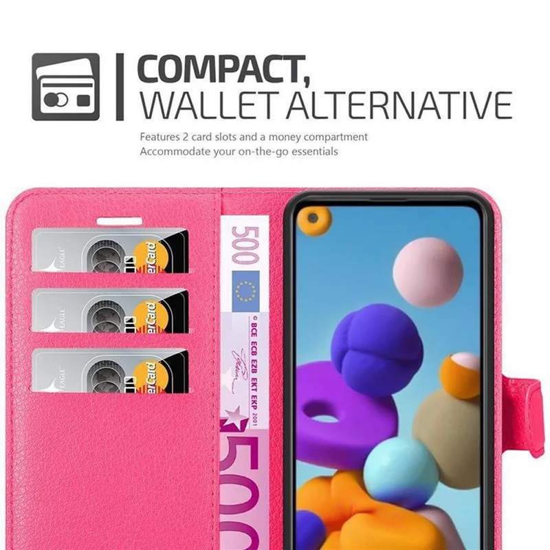 Cadorabo Hülle kompatibel mit Samsung Galaxy A21 Schutzhülle mit Magnetverschluss, Standfunktion und Kartenfach