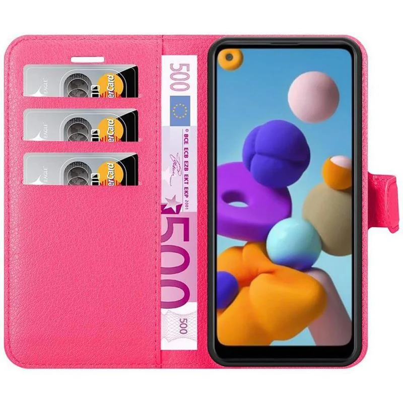 Cadorabo Hülle kompatibel mit Samsung Galaxy A21 Schutzhülle mit Magnetverschluss, Standfunktion und Kartenfach