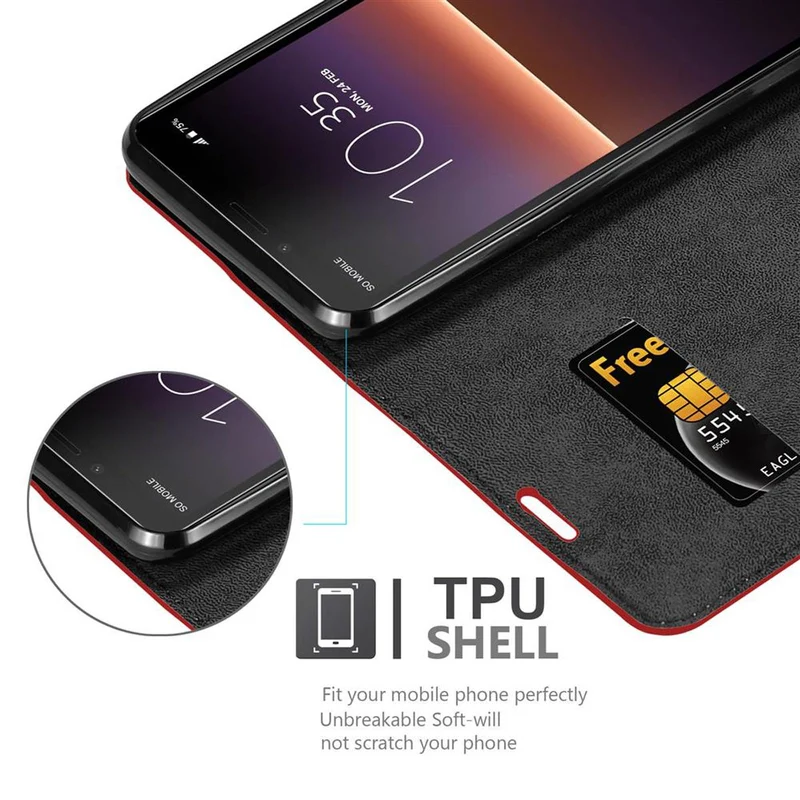 Cadorabo Hülle kompatibel mit Sony Xperia 10 II Schutzhülle mit Magnetverschluss, Standfunktion und Kartenfach