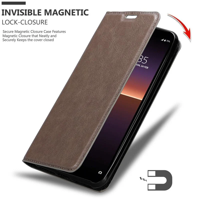Cadorabo Hülle kompatibel mit Sony Xperia 10 II Schutzhülle mit Magnetverschluss, Standfunktion und Kartenfach