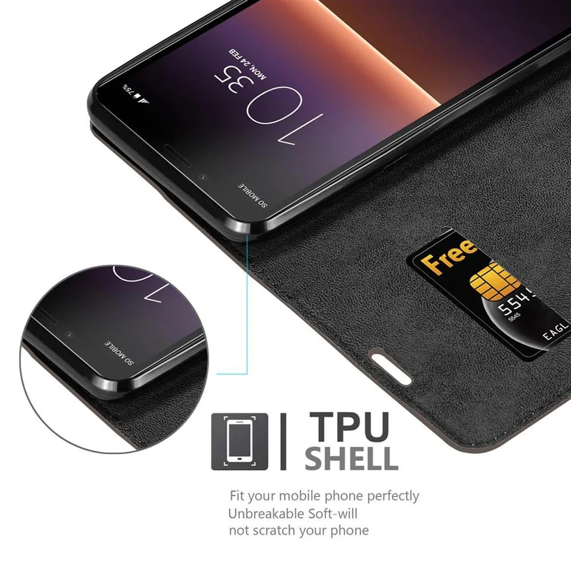 Cadorabo Hülle kompatibel mit Sony Xperia 10 II Schutzhülle mit Magnetverschluss, Standfunktion und Kartenfach