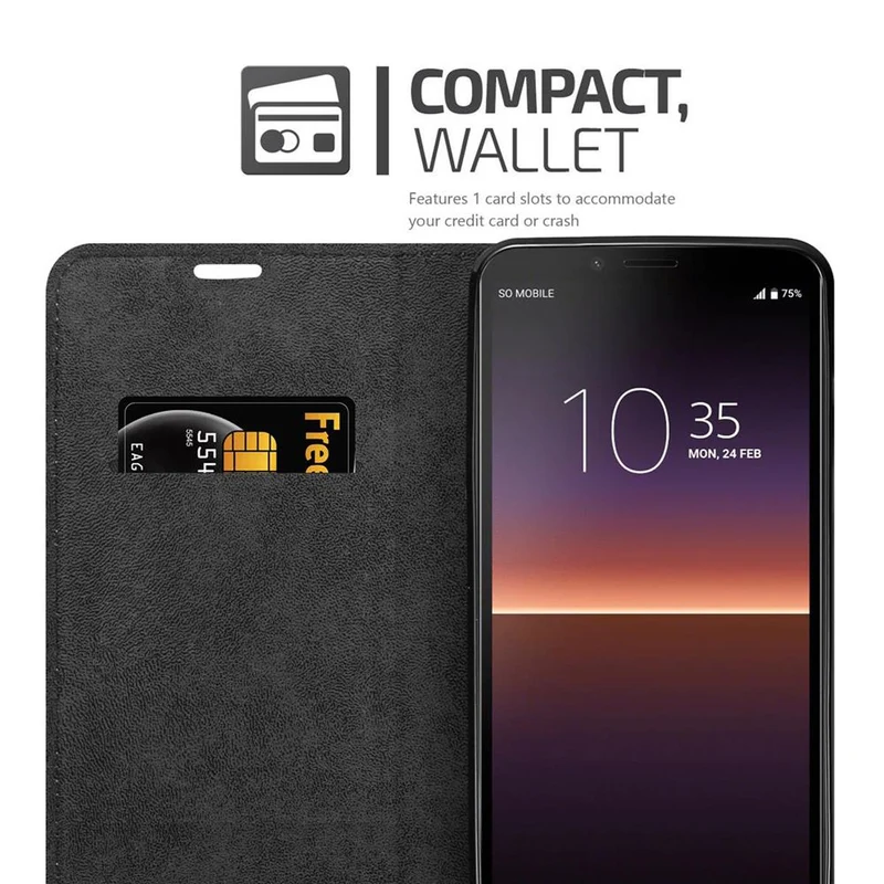 Cadorabo Hülle kompatibel mit Sony Xperia 10 II Schutzhülle mit Magnetverschluss, Standfunktion und Kartenfach