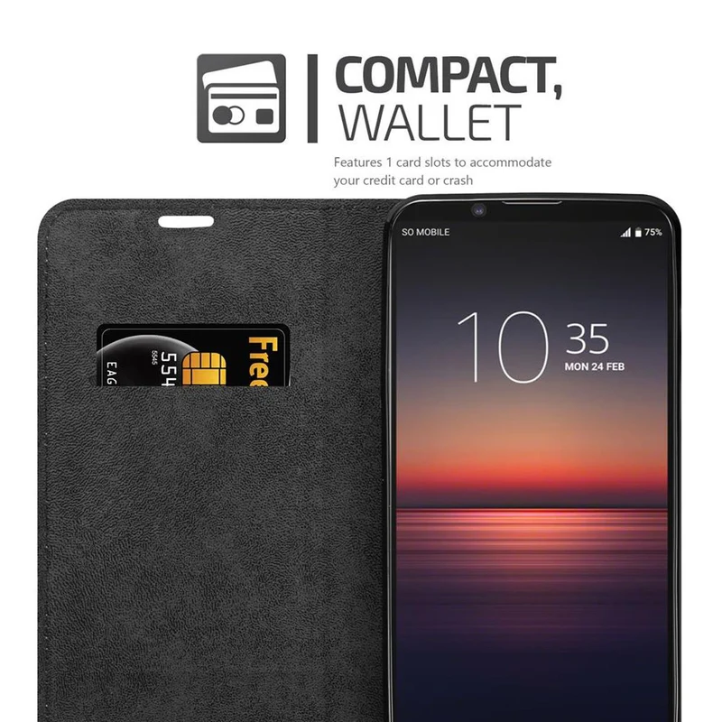 Cadorabo Hülle kompatibel mit Sony Xperia 1 II Schutzhülle mit Magnetverschluss, Standfunktion und Kartenfach
