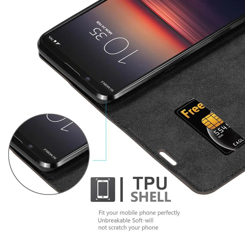 Cadorabo Hülle kompatibel mit Sony Xperia 1 II Schutzhülle mit Magnetverschluss, Standfunktion und Kartenfach