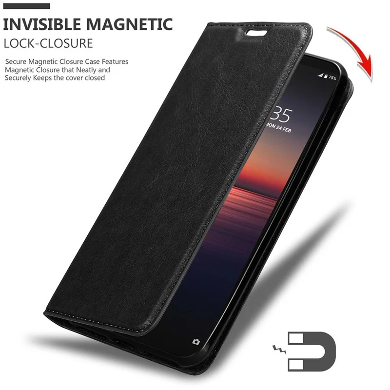 Cadorabo Hülle kompatibel mit Sony Xperia 1 II Schutzhülle mit Magnetverschluss, Standfunktion und Kartenfach