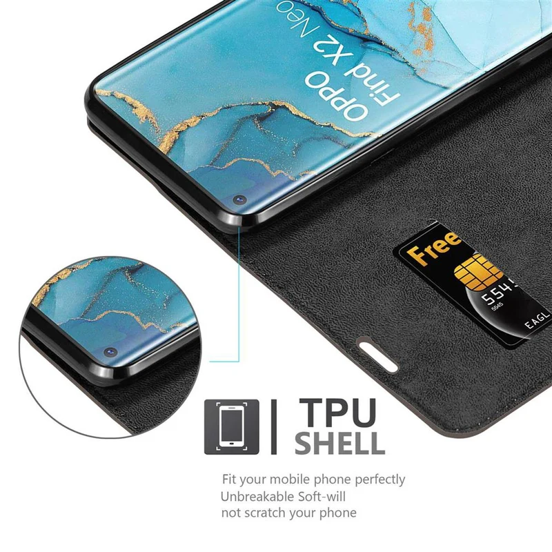 Cadorabo Hülle kompatibel mit Oppo FIND X2 PRO Schutzhülle mit Magnetverschluss, Standfunktion und Kartenfach
