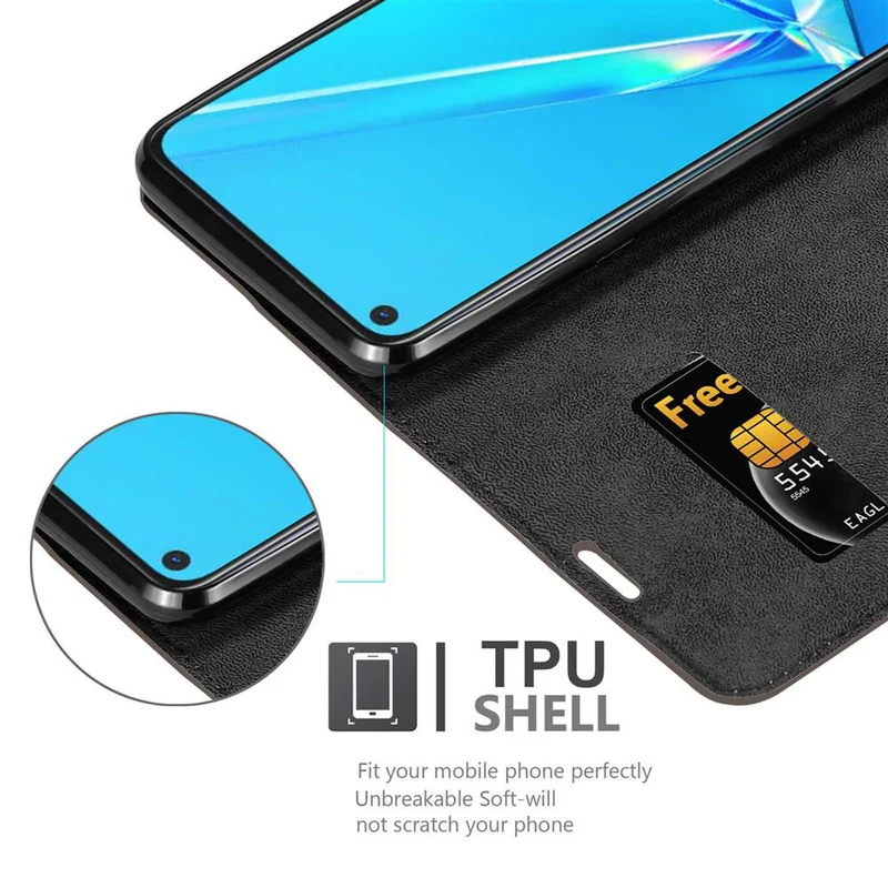 Cadorabo Hülle kompatibel mit Oppo A92 Schutzhülle mit Magnetverschluss, Standfunktion und Kartenfach