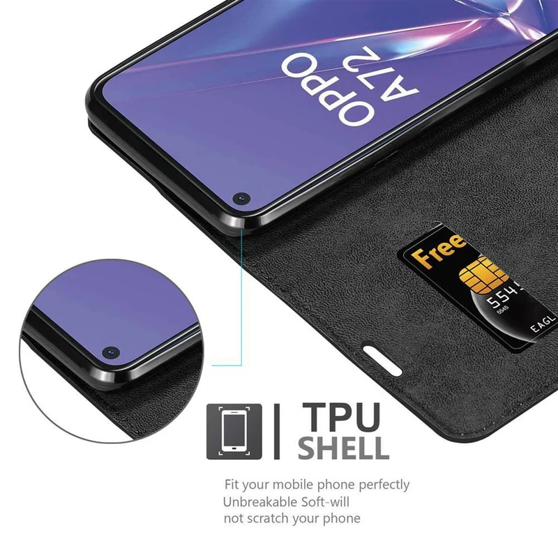 Cadorabo Hülle kompatibel mit Oppo A72 Schutzhülle mit Magnetverschluss, Standfunktion und Kartenfach
