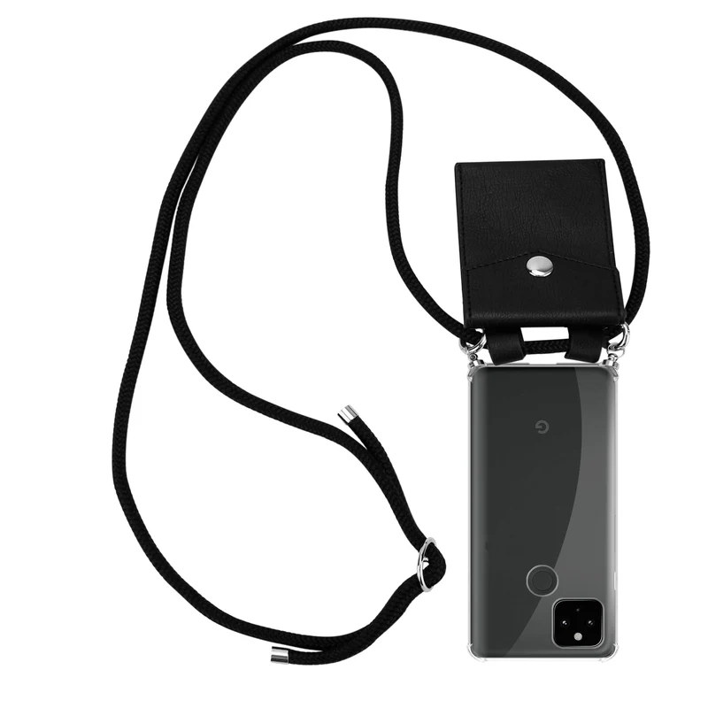 Cadorabo Handy Kette kompatibel mit Google PIXEL 5 XL Silikon Schutzhülle mit Silbernen Ringen, Kordel Band und abnehmbarem Etui