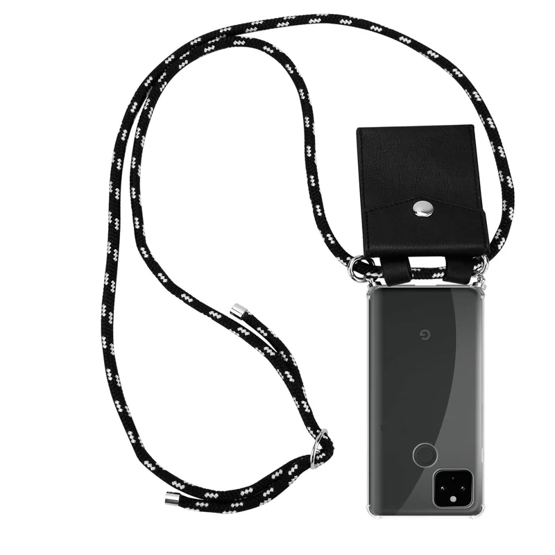 Cadorabo Handy Kette kompatibel mit Google PIXEL 5 XL Silikon Schutzhülle mit Silbernen Ringen, Kordel Band und abnehmbarem Etui