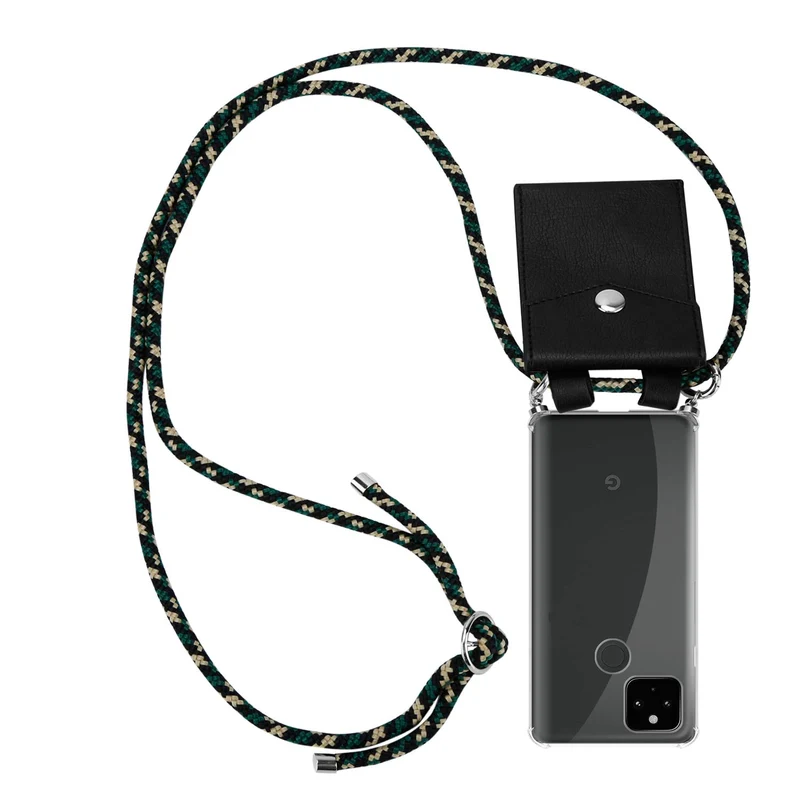 Cadorabo Handy Kette kompatibel mit Google PIXEL 5 XL Silikon Schutzhülle mit Silbernen Ringen, Kordel Band und abnehmbarem Etui