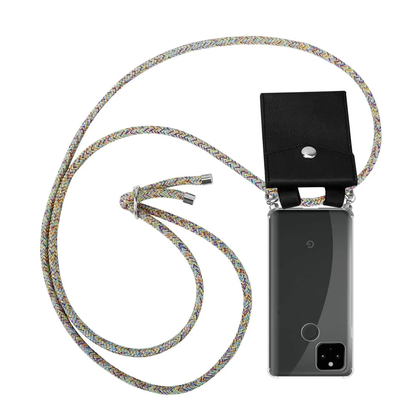 Cadorabo Handy Kette kompatibel mit Google PIXEL 5 XL Silikon Schutzhülle mit Silbernen Ringen, Kordel Band und abnehmbarem Etui