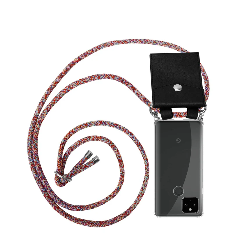 Cadorabo Handy Kette kompatibel mit Google PIXEL 5 XL Silikon Schutzhülle mit Silbernen Ringen, Kordel Band und abnehmbarem Etui