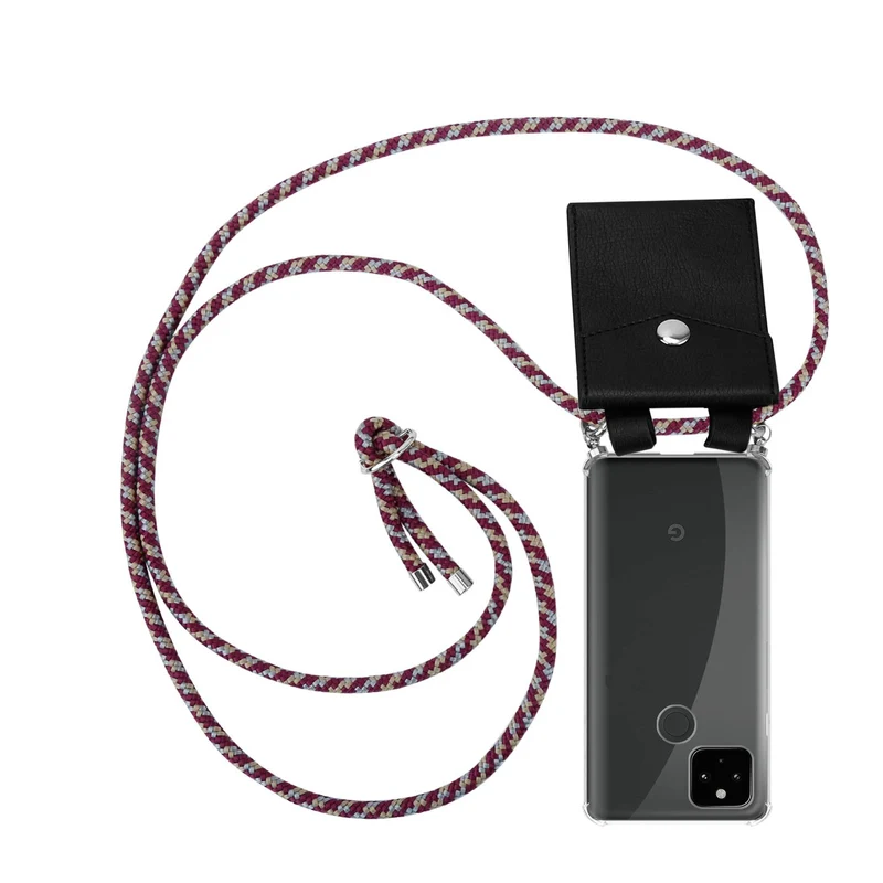 Cadorabo Handy Kette kompatibel mit Google PIXEL 5 XL Silikon Schutzhülle mit Silbernen Ringen, Kordel Band und abnehmbarem Etui