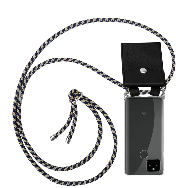 Cadorabo Handy Kette kompatibel mit Google PIXEL 5 XL Silikon Schutzhülle mit Silbernen Ringen, Kordel Band und abnehmbarem Etui