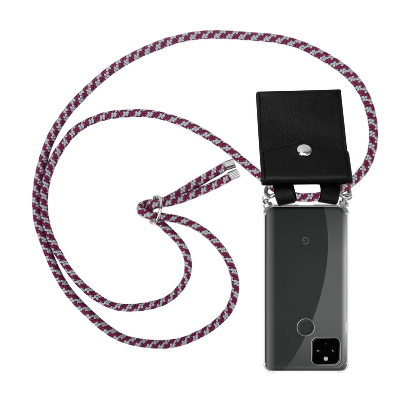 Cadorabo Handy Kette kompatibel mit Google PIXEL 5 XL Silikon Schutzhülle mit Silbernen Ringen, Kordel Band und abnehmbarem Etui