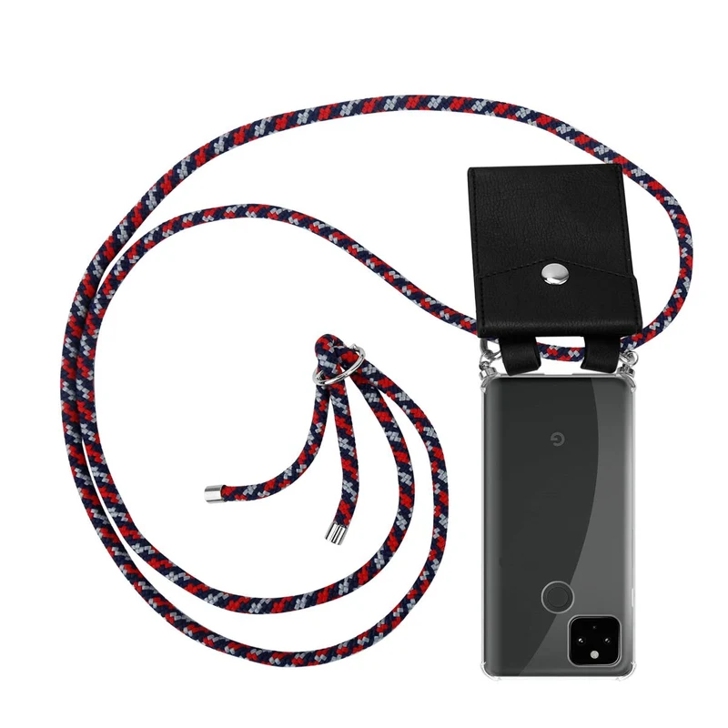 Cadorabo Handy Kette kompatibel mit Google PIXEL 5 XL Silikon Schutzhülle mit Silbernen Ringen, Kordel Band und abnehmbarem Etui