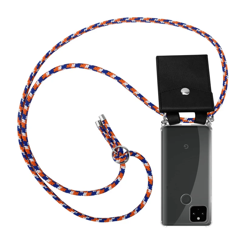 Cadorabo Handy Kette kompatibel mit Google PIXEL 5 XL Silikon Schutzhülle mit Silbernen Ringen, Kordel Band und abnehmbarem Etui