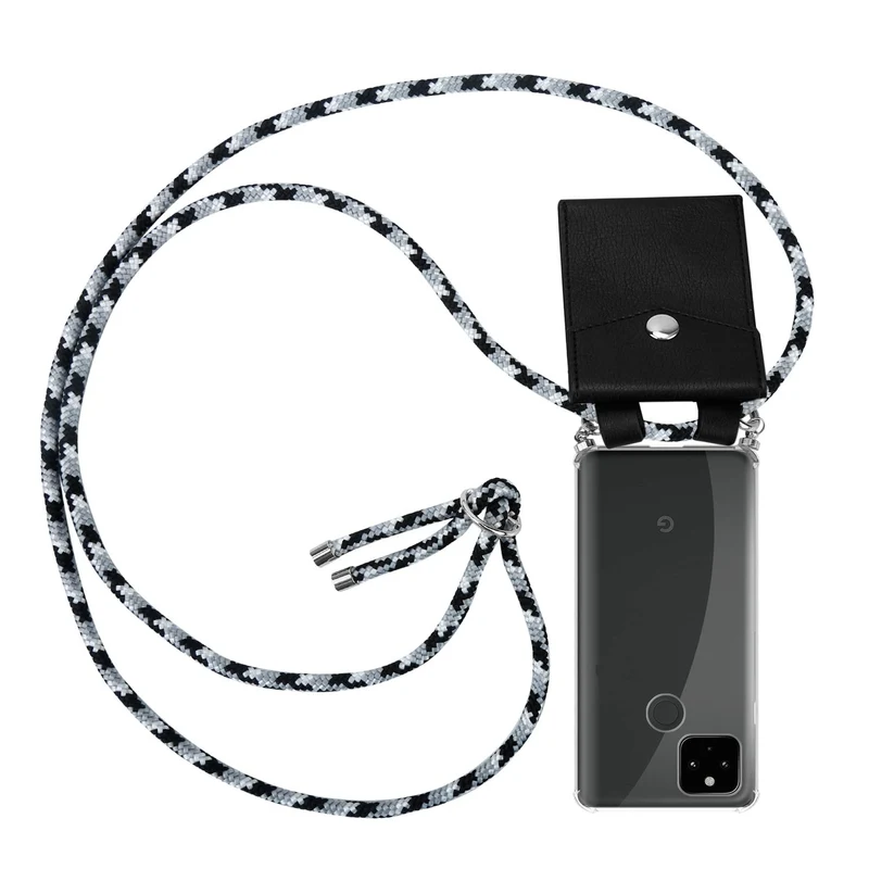 Cadorabo Handy Kette kompatibel mit Google PIXEL 5 XL Silikon Schutzhülle mit Silbernen Ringen, Kordel Band und abnehmbarem Etui