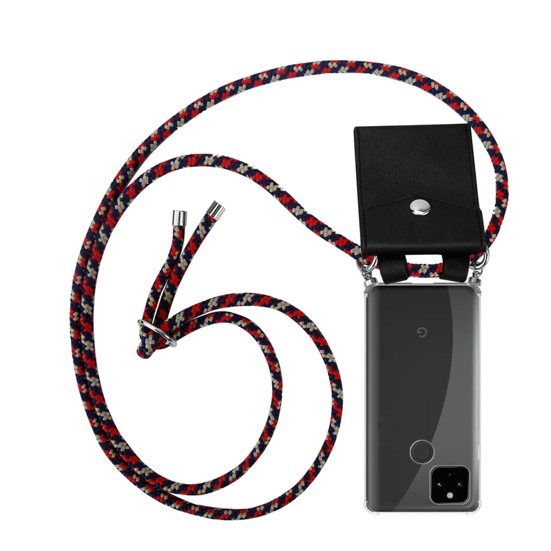 Cadorabo Handy Kette kompatibel mit Google PIXEL 5 XL Silikon Schutzhülle mit Silbernen Ringen, Kordel Band und abnehmbarem Etui