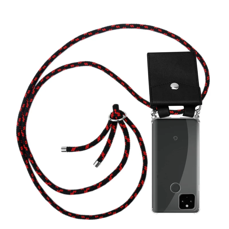 Cadorabo Handy Kette kompatibel mit Google PIXEL 5 XL Silikon Schutzhülle mit Silbernen Ringen, Kordel Band und abnehmbarem Etui