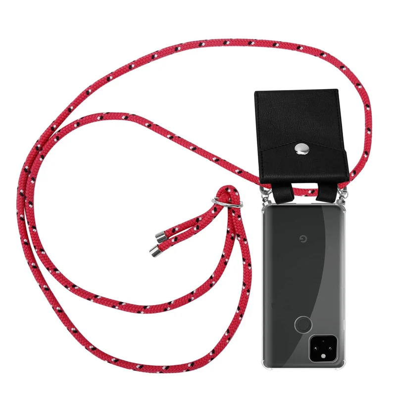 Cadorabo Handy Kette kompatibel mit Google PIXEL 5 XL Silikon Schutzhülle mit Silbernen Ringen, Kordel Band und abnehmbarem Etui