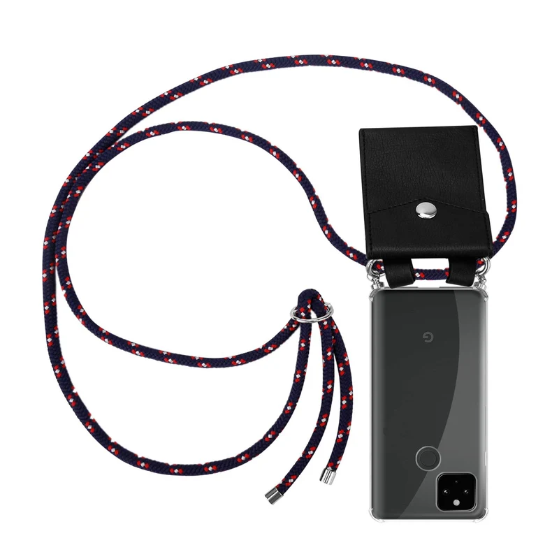 Cadorabo Handy Kette kompatibel mit Google PIXEL 5 XL Silikon Schutzhülle mit Silbernen Ringen, Kordel Band und abnehmbarem Etui