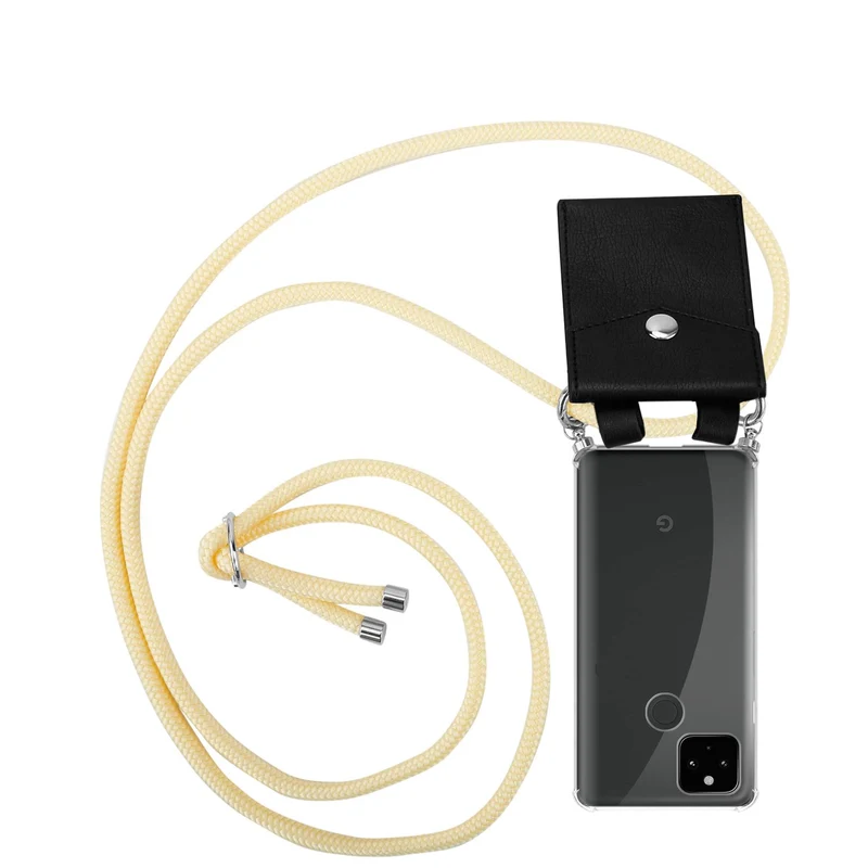 Cadorabo Handy Kette kompatibel mit Google PIXEL 5 XL Silikon Schutzhülle mit Silbernen Ringen, Kordel Band und abnehmbarem Etui