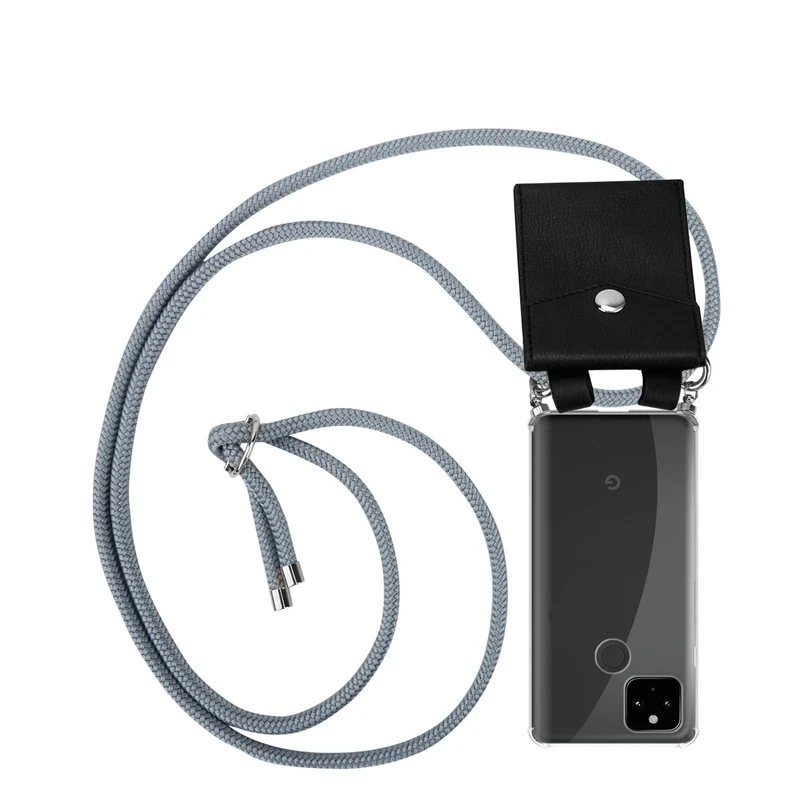 Cadorabo Handy Kette kompatibel mit Google PIXEL 5 XL Silikon Schutzhülle mit Silbernen Ringen, Kordel Band und abnehmbarem Etui