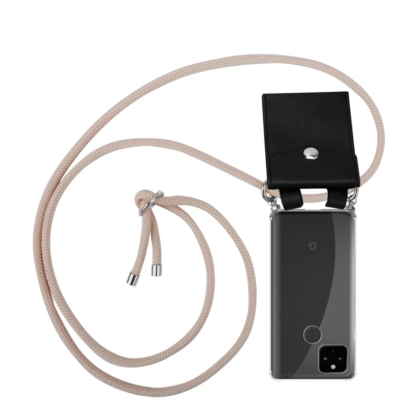 Cadorabo Handy Kette kompatibel mit Google PIXEL 5 XL Silikon Schutzhülle mit Silbernen Ringen, Kordel Band und abnehmbarem Etui