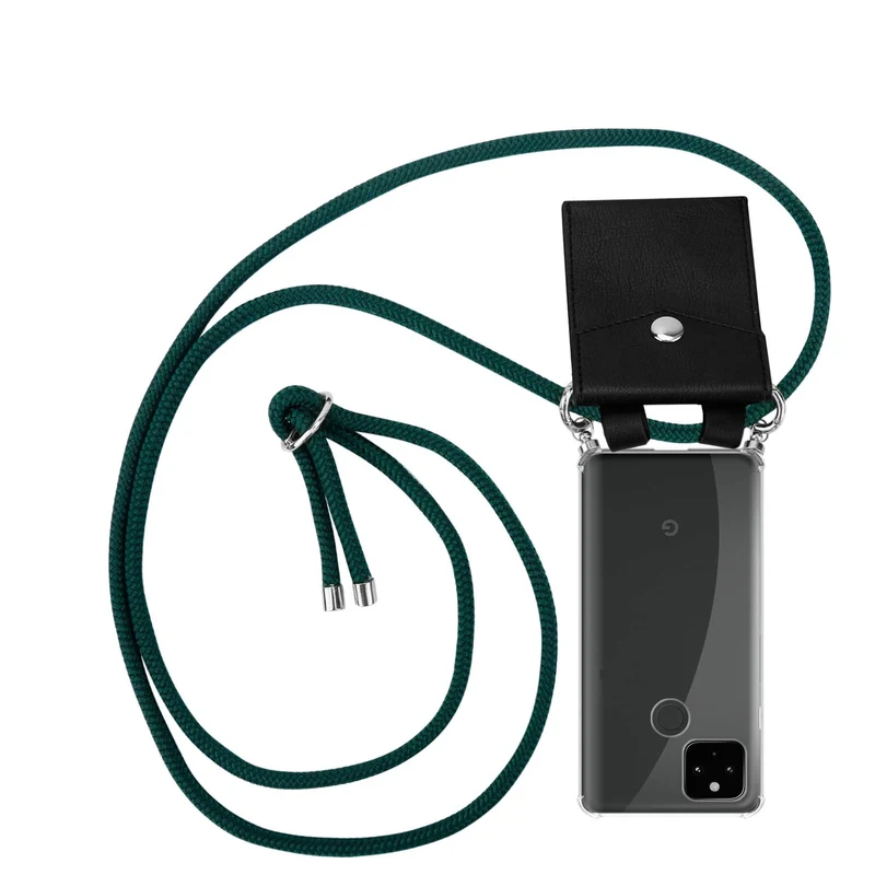 Cadorabo Handy Kette kompatibel mit Google PIXEL 5 XL Silikon Schutzhülle mit Silbernen Ringen, Kordel Band und abnehmbarem Etui