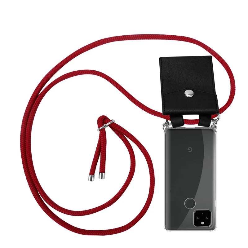 Cadorabo Handy Kette kompatibel mit Google PIXEL 5 XL Silikon Schutzhülle mit Silbernen Ringen, Kordel Band und abnehmbarem Etui