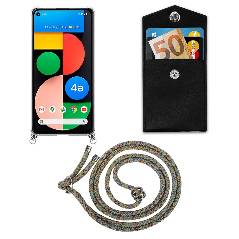 Cadorabo Handy Kette kompatibel mit Google PIXEL 5 XL Silikon Schutzhülle mit Silbernen Ringen, Kordel Band und abnehmbarem Etui