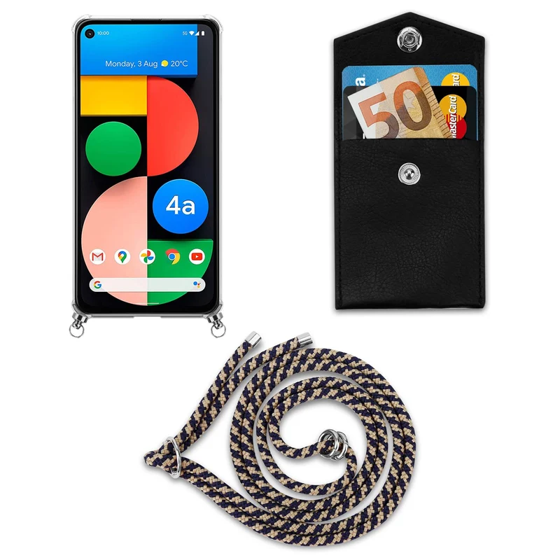 Cadorabo Handy Kette kompatibel mit Google PIXEL 5 XL Silikon Schutzhülle mit Silbernen Ringen, Kordel Band und abnehmbarem Etui