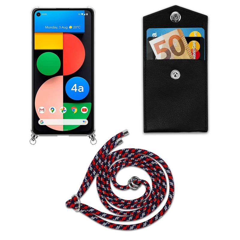 Cadorabo Handy Kette kompatibel mit Google PIXEL 5 XL Silikon Schutzhülle mit Silbernen Ringen, Kordel Band und abnehmbarem Etui
