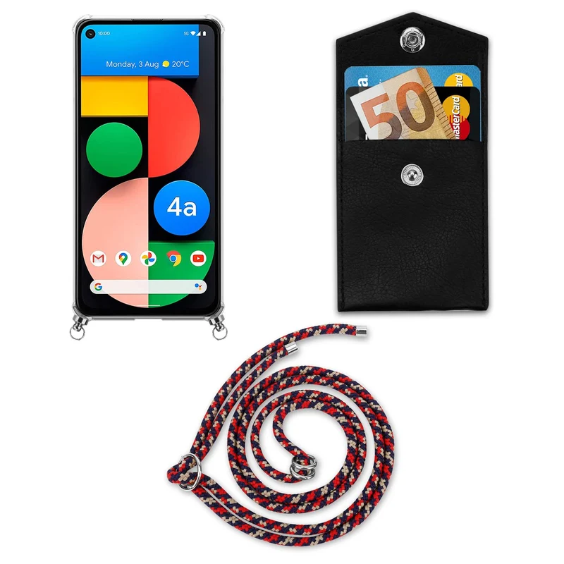 Cadorabo Handy Kette kompatibel mit Google PIXEL 5 XL Silikon Schutzhülle mit Silbernen Ringen, Kordel Band und abnehmbarem Etui