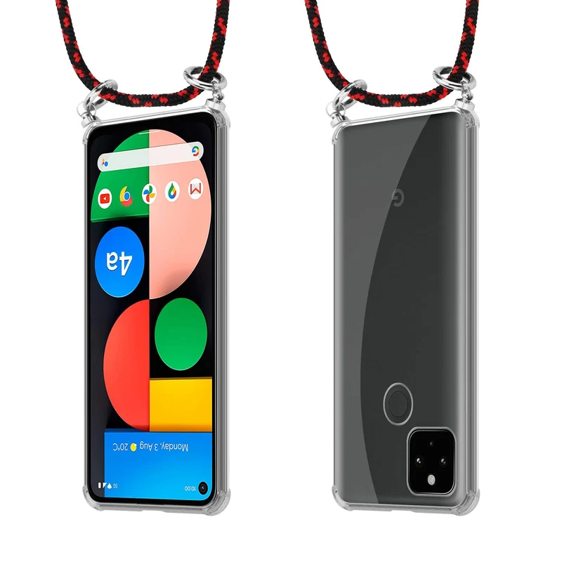Cadorabo Handy Kette kompatibel mit Google PIXEL 5 XL Silikon Schutzhülle mit Silbernen Ringen, Kordel Band und abnehmbarem Etui