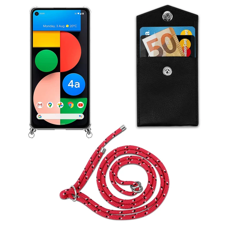 Cadorabo Handy Kette kompatibel mit Google PIXEL 5 XL Silikon Schutzhülle mit Silbernen Ringen, Kordel Band und abnehmbarem Etui