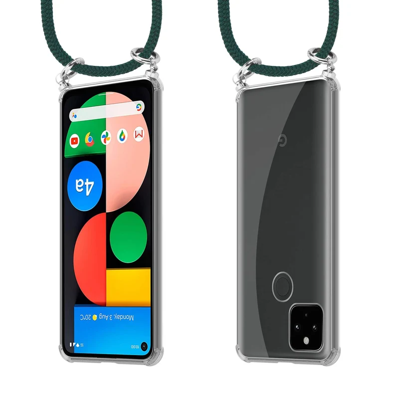 Cadorabo Handy Kette kompatibel mit Google PIXEL 5 XL Silikon Schutzhülle mit Silbernen Ringen, Kordel Band und abnehmbarem Etui