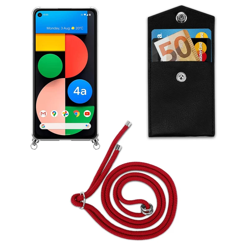 Cadorabo Handy Kette kompatibel mit Google PIXEL 5 XL Silikon Schutzhülle mit Silbernen Ringen, Kordel Band und abnehmbarem Etui