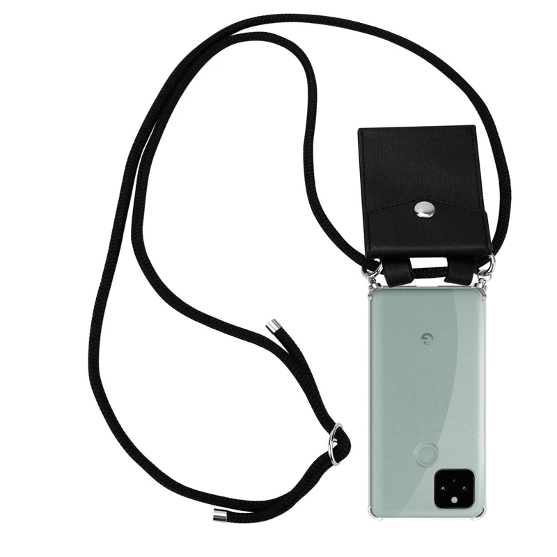 Cadorabo Handy Kette kompatibel mit Google PIXEL 5 Silikon Schutzhülle mit Silbernen Ringen, Kordel Band und abnehmbarem Etui