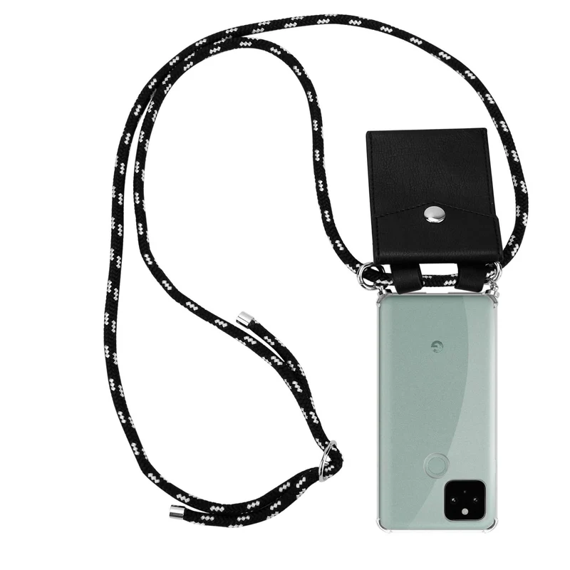 Cadorabo Handy Kette kompatibel mit Google PIXEL 5 Silikon Schutzhülle mit Silbernen Ringen, Kordel Band und abnehmbarem Etui