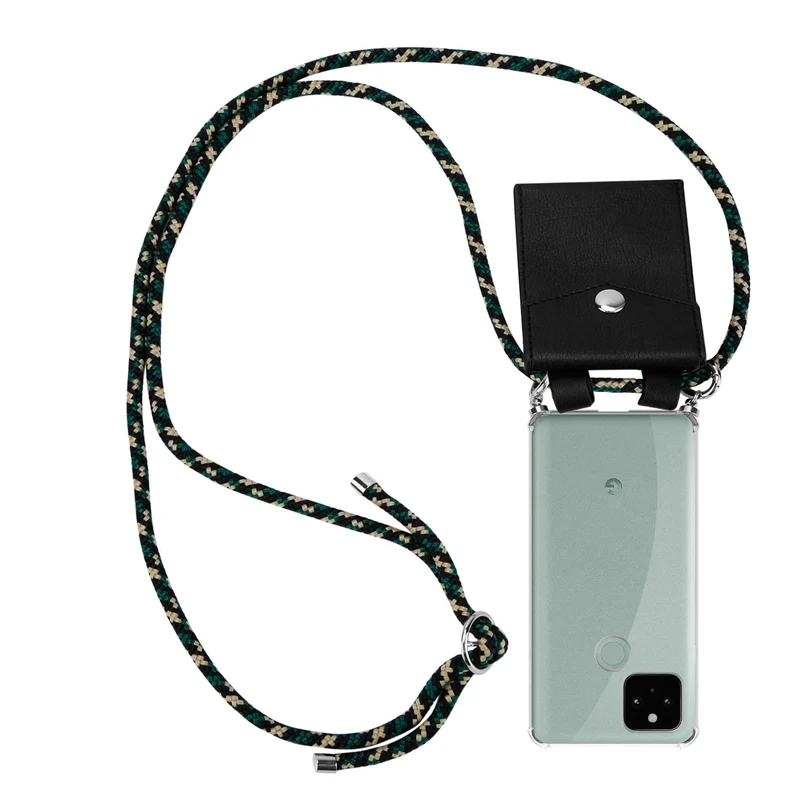 Cadorabo Handy Kette kompatibel mit Google PIXEL 5 Silikon Schutzhülle mit Silbernen Ringen, Kordel Band und abnehmbarem Etui