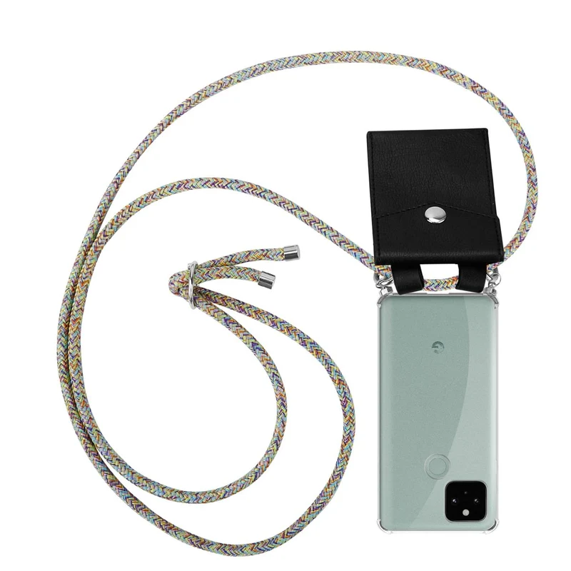 Cadorabo Handy Kette kompatibel mit Google PIXEL 5 Silikon Schutzhülle mit Silbernen Ringen, Kordel Band und abnehmbarem Etui